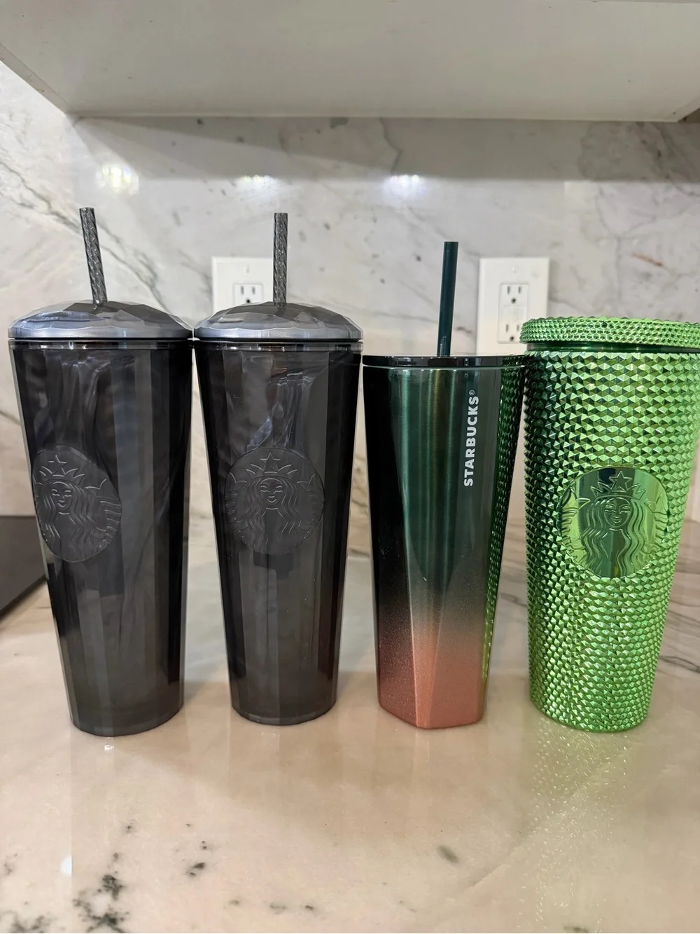 Starbucks Black Smoke & Emerald Gradient Reusable Tumblers Duo